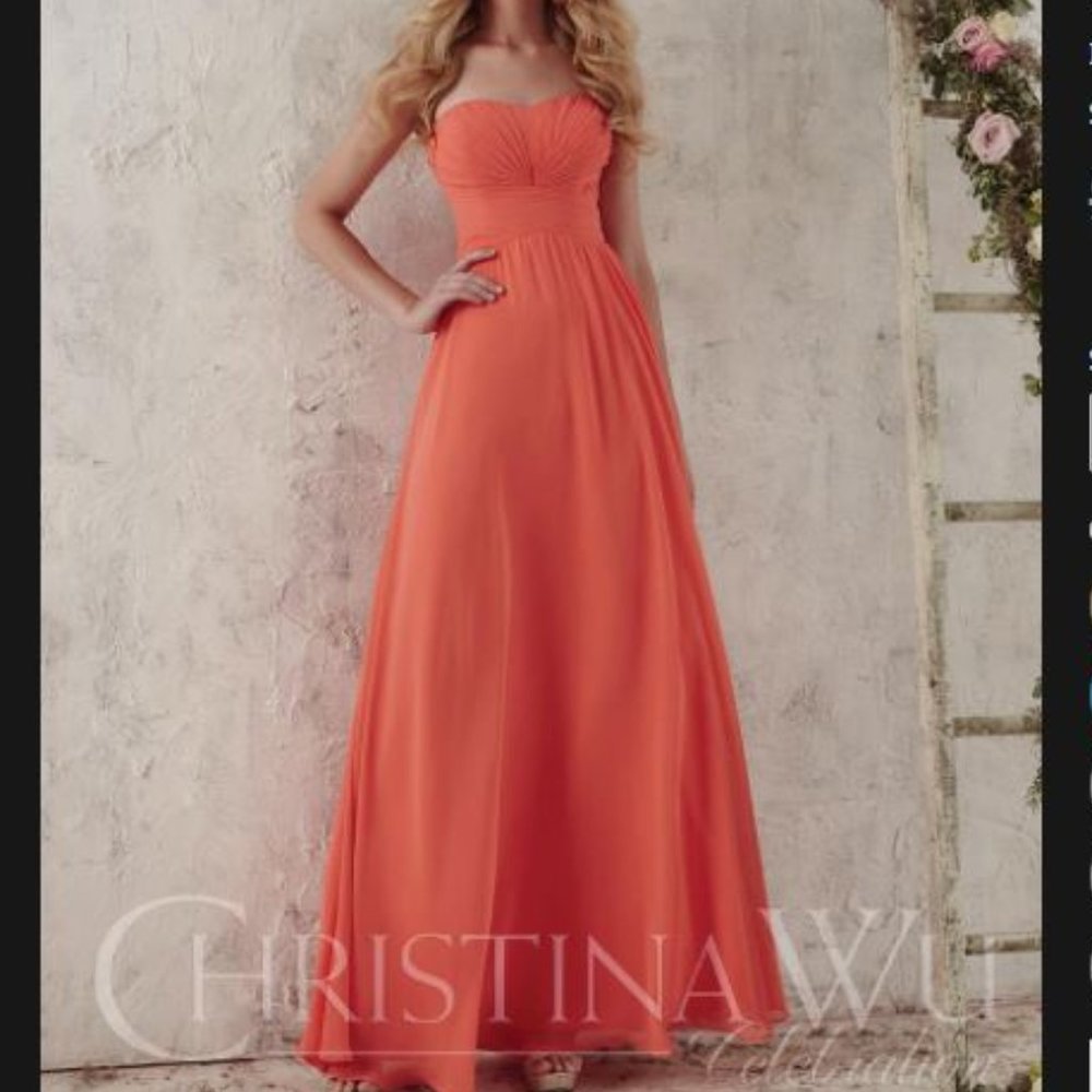Christina Wu Occasions Coral Chiffon Dress - Picture 1 of 7